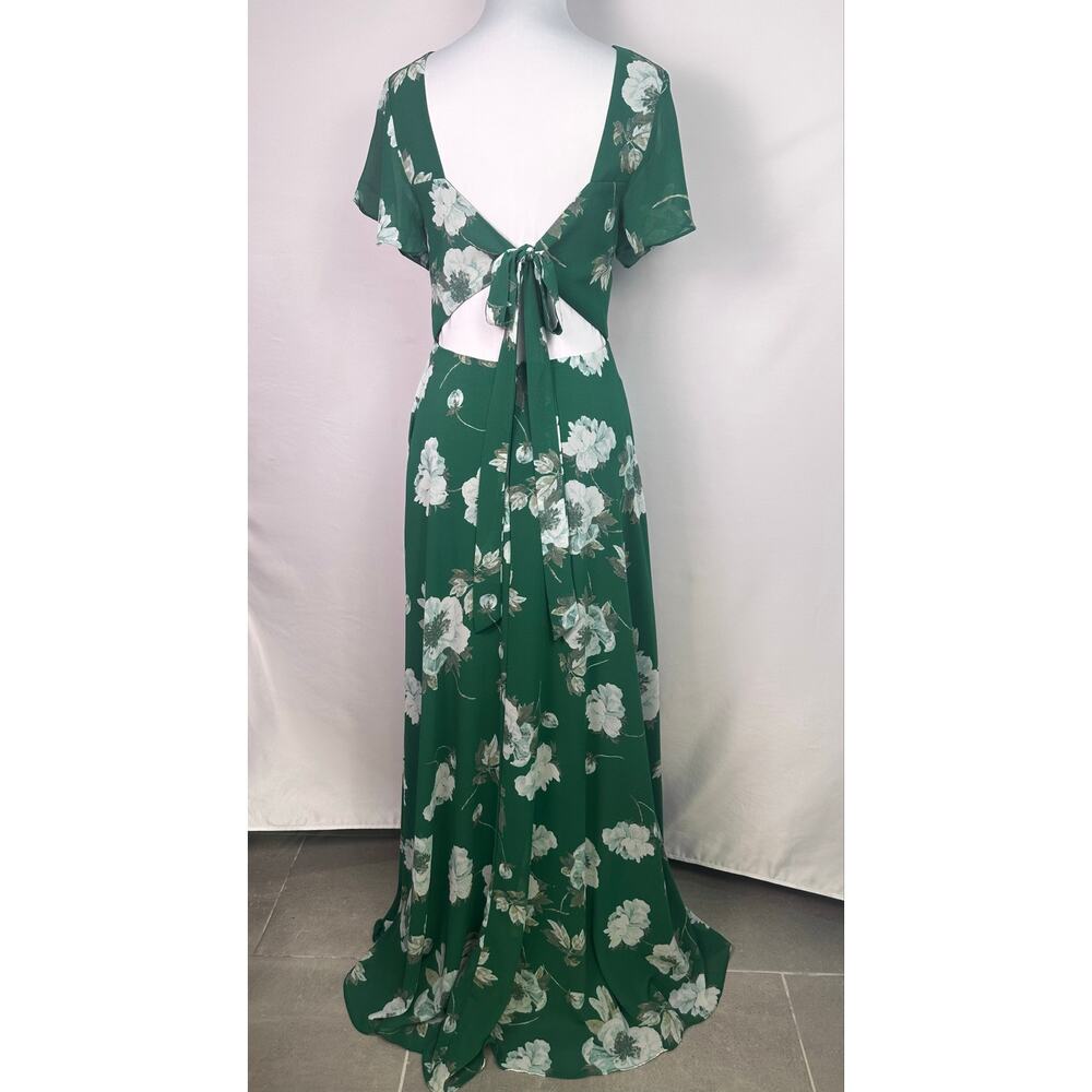 NWOT Lulus Classic Love Green Floral Tie Back Open Back Maxi Dress Size Small - Picture 6 of 13